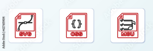 Set line M3U file document, SVG and CSS icon. Vector