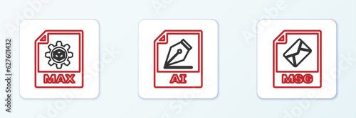 Set line MSG file document, MAX and AI icon. Vector
