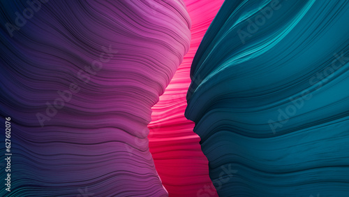 Abstract 3D Render with Organic, Undulating Forms. Trendy Pink and Blue Background. photo