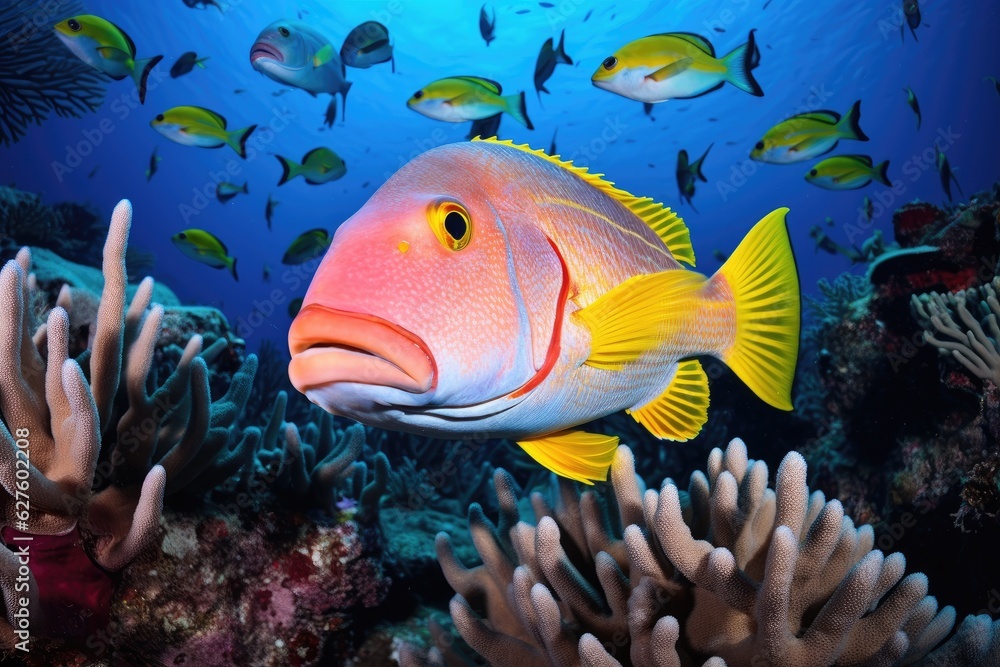 Naklejka premium Fish over a coral reef in the sea. Generative AI