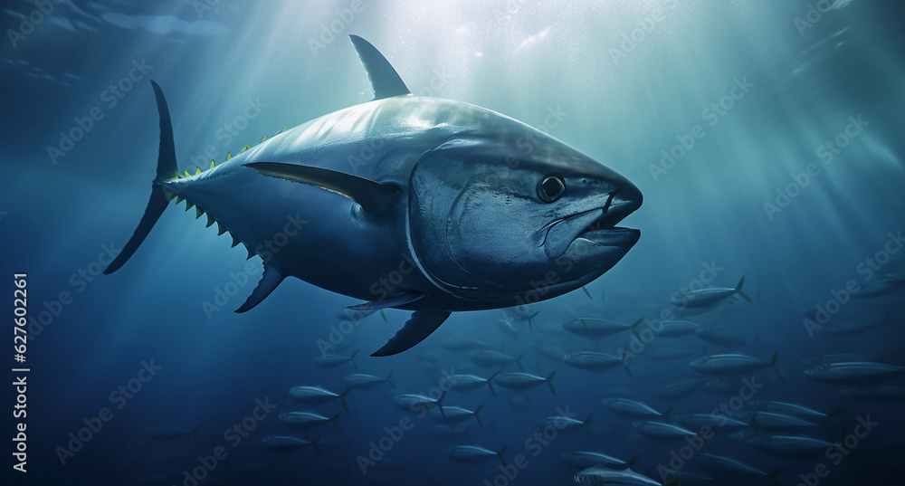 Fishing in the sea. tuna fish underwater view. Generative AI Fishing in the sea. tuna fish underwater view. Generative AI