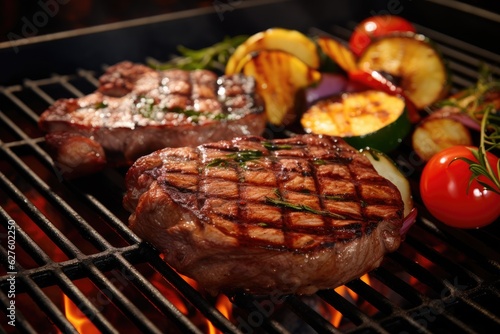 Grilled meat steak with vegetables. photo