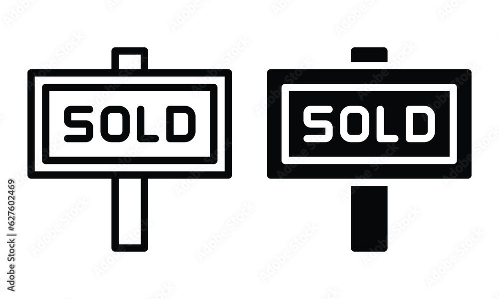 Sold signboard icon with outline and glyph style. Sold signboard icon with outline and glyph style.