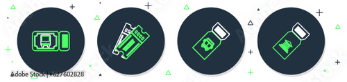 Set line Ticket, Bus ticket, and Museum icon. Vector