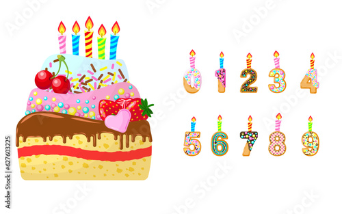 Birthday cake with candles and numbers