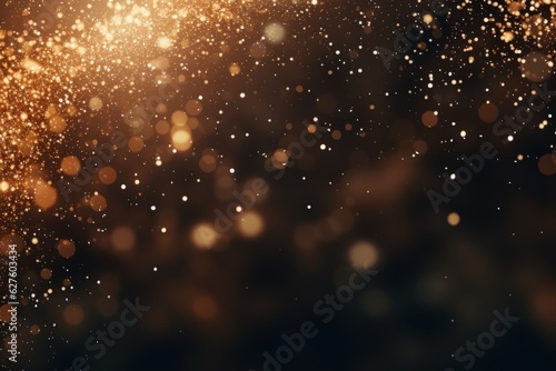 Shining golden particles black background dark backdrop colorful yellow glitter glowing sparks deep space texture effects falling splashing dusty sand glittering blurred abstract visuals imagination © Yuliia