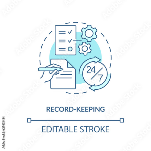 Editable record keeping blue icon concept, isolated vector, lobbying government thin line illustration.