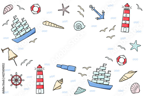 Fototapeta Sea set of elements, icons of sea life