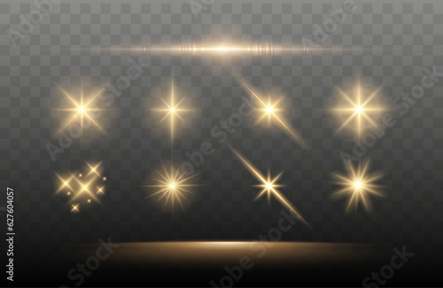 Foto Set of Shine glowing stars. Vector Golden Sparks isolated.