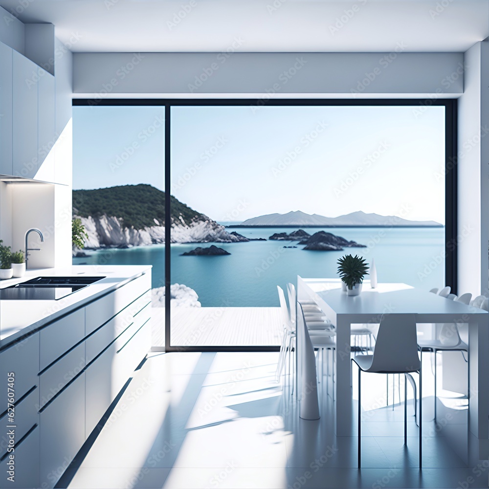 Modern minimalist style kitchen. AI generated illustration Modern minimalist style kitchen. AI generated illustration