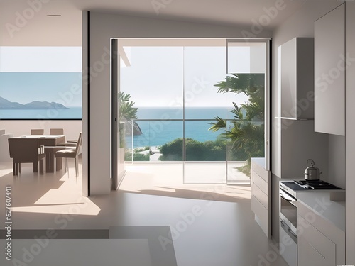 Modern minimalist style kitchen. AI generated illustration © vector_master