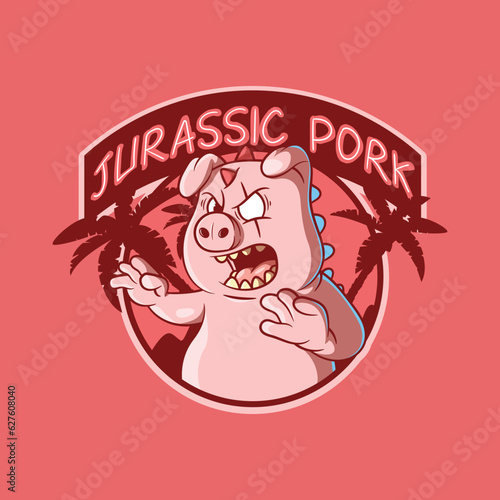 Scary Dino Pig Mascot design concept. Funny, brand, logo design concept.