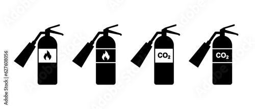 Fire extinguisher vector icons set. Extinguisher tank co2 symbol