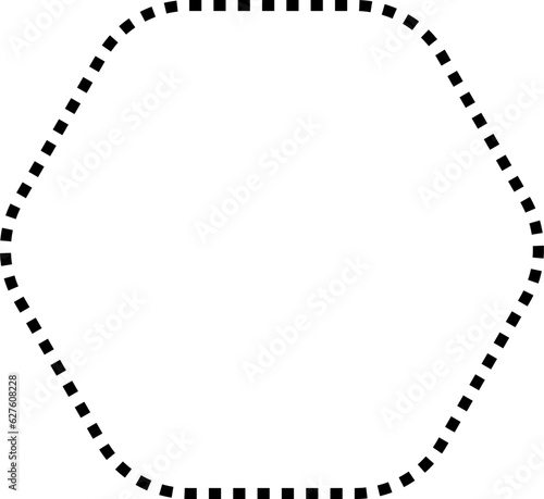 Dashed line basic geometric shapes. Dashed outline of circle, oval, square, triangle and star. Icon of cut frame. Vector illustration