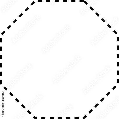 Dashed line basic geometric shapes. Dashed outline of circle, oval, square, triangle and star. Icon of cut frame. Vector illustration