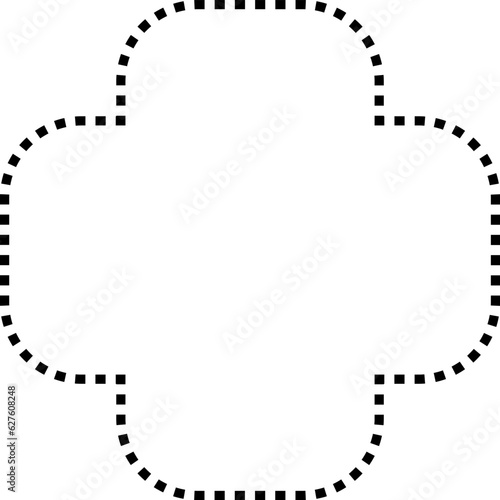 Dashed line basic geometric shapes. Dashed outline of circle, oval, square, triangle and star. Icon of cut frame. Vector illustration