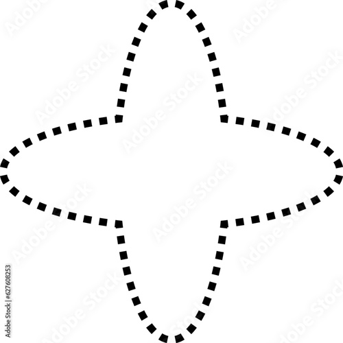 Dashed line basic geometric shapes. Dashed outline of circle, oval, square, triangle and star. Icon of cut frame. Vector illustration