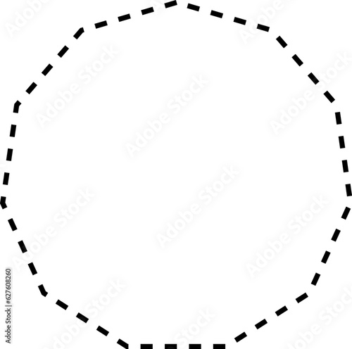 Dashed line basic geometric shapes. Dashed outline of circle, oval, square, triangle and star. Icon of cut frame. Vector illustration