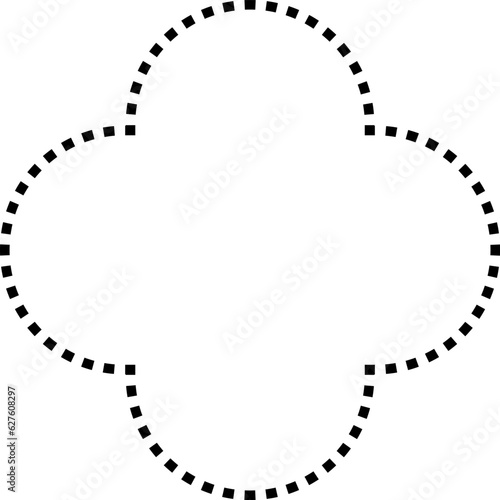 Dashed line basic geometric shapes. Dashed outline of circle, oval, square, triangle and star. Icon of cut frame. Vector illustration
