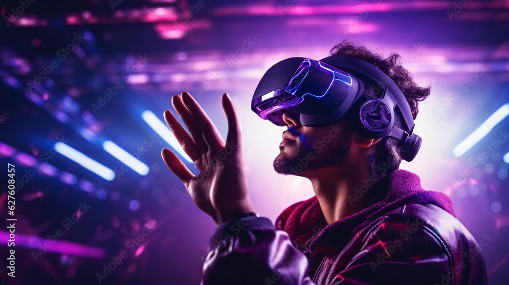 person using a virtual reality headset, in the style of futuristic, sci-fi elements, ai generated. person using a virtual reality headset, in the style of futuristic, sci-fi elements, ai generated.