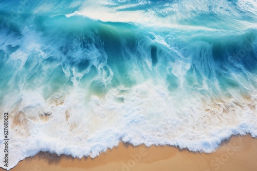 a blue water wave in the beach, in the style of teal and beige, spectacular backdrops, ai generated. © Rainbow Kuma