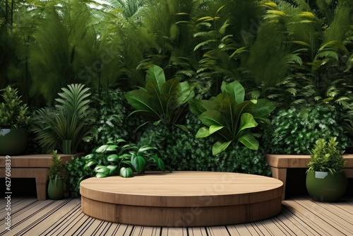 an outdoor garden is covered with plants with an open planter in the middle of it 3d rendering green, ai generated. 