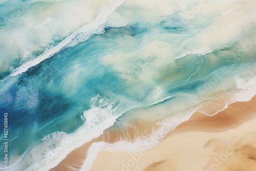 a blue water wave in the beach  in the style of teal and beige  spectacular backdrops  ai generated.