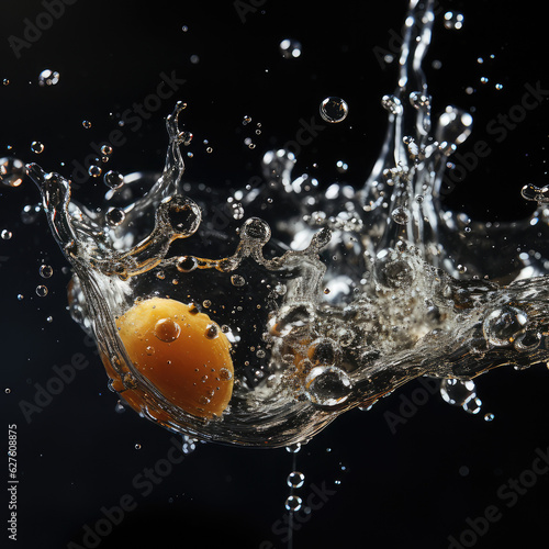 Blurry images of soda bubbles splashing with orange in the dark background , ai generated.