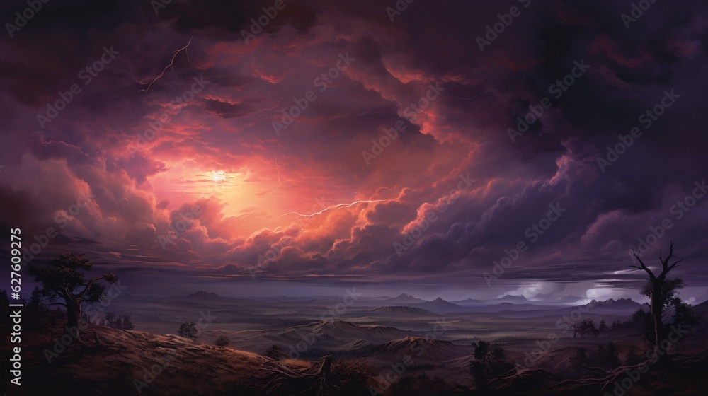  A realistic portrayal of a powerful storm brewing on the horizon, ai generated.
