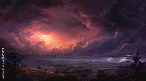  A realistic portrayal of a powerful storm brewing on the horizon, ai generated.