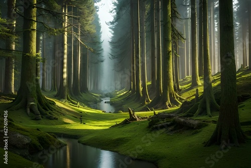 green forest in the morning generative by Al technology