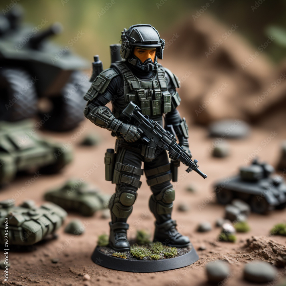 Macro photography of a miniature commando in forest with his arms figurine insert activity and object here. AI Generative
Macro photography of a miniature commando in forest with his arms figurine insert activity and object here. AI Generative