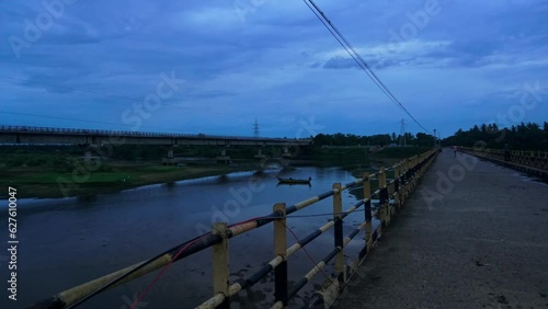 Wallpaper Mural krishna river and old bridge day to night view in avanigadda in adhra pradesh Torontodigital.ca