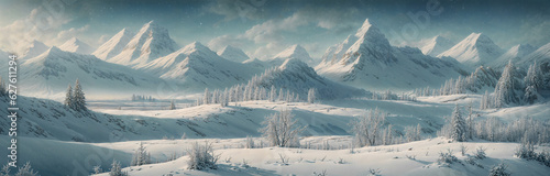 Winter landscape, with high cliffs. Rocks. Snow cliffs. Wide format, large image. 4К. photo