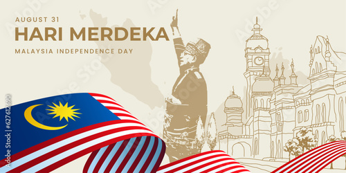 31 August, Malaysia Independent Day, artwork, print, social media banner post, vector illustration (Vector) photo
