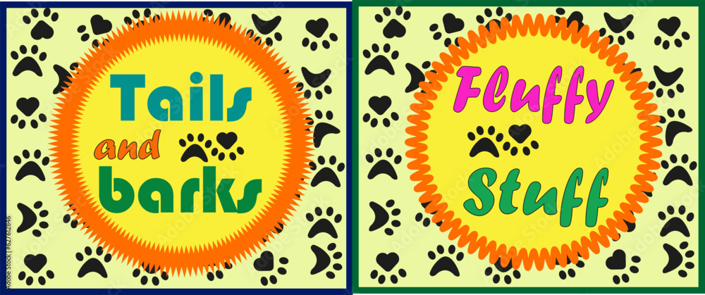 Vectror pet shop banner set - lettering - tails and barks, fluffy stuff. Ideas for zoo shops, banners for animal shop.
