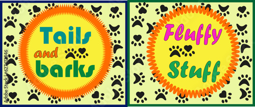 Vectror pet shop banner set - lettering - tails and barks, fluffy stuff. Ideas for zoo shops, banners for animal shop. 