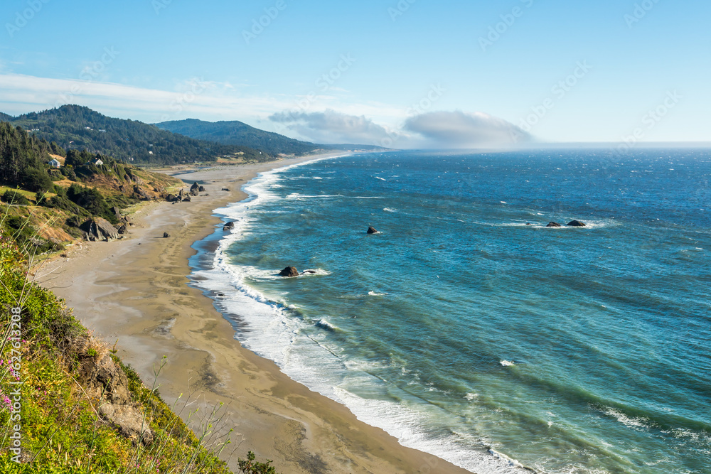Beautiful view of the Pacific coast in summer. Sousern Oregon in sunny weather Beautiful view of the Pacific coast in summer. Sousern Oregon in sunny weather