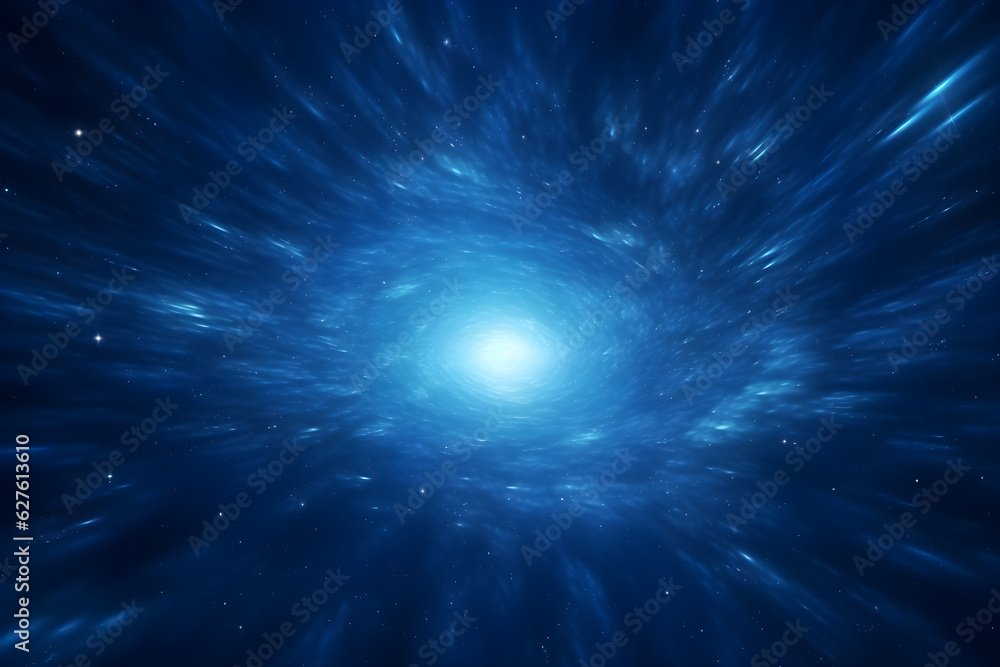 3d blue fractal background with stars and light swirl, AI generate