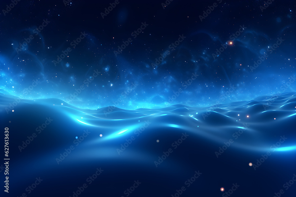 3d blue fractal night sky with stars waves abstract background, AI generate