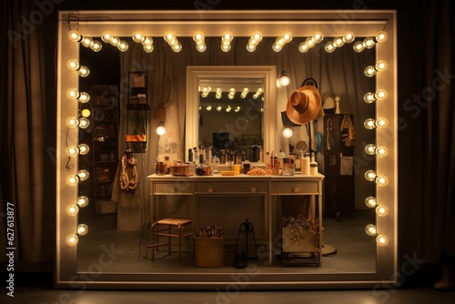 Fotografiet Artists Dressing Room Mirror with Bulb. AI