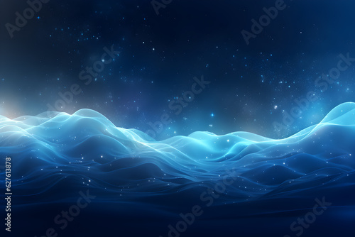 night sky with stars blue waves abstract background, AI generate