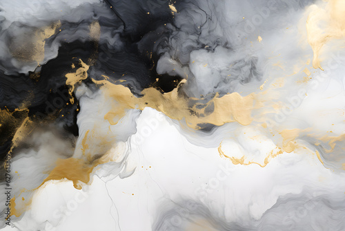 Luxury abstract fluid art painting background alcohol ink technique navy black and gold, AI generate © Black Pig