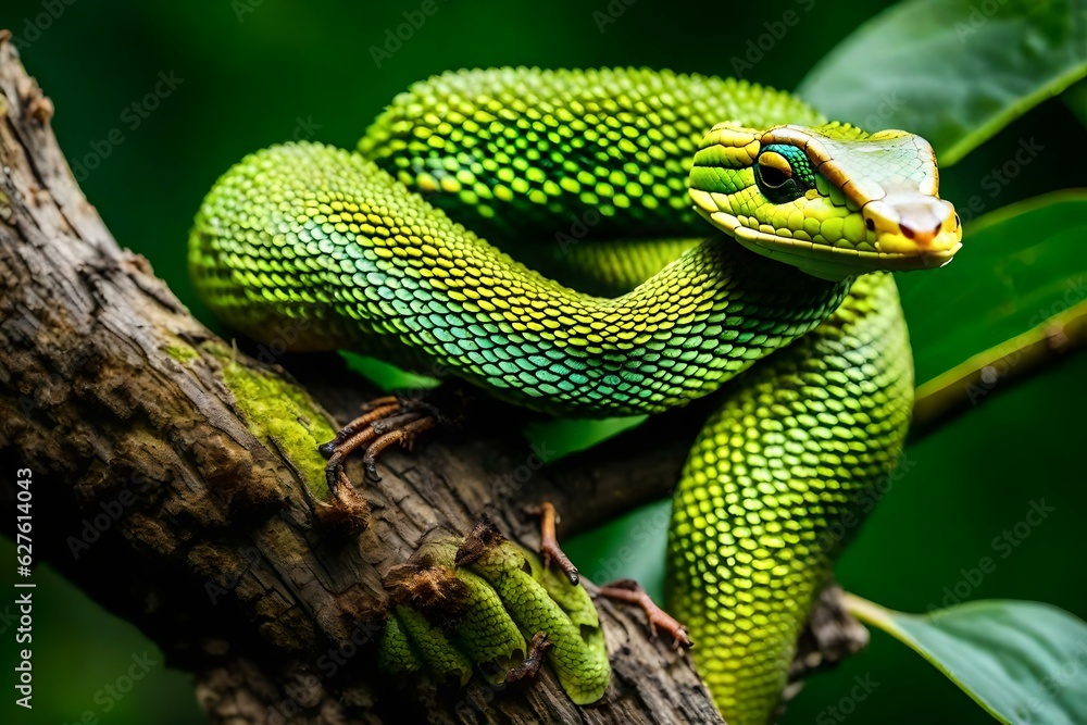 Venomous Bush Viper snake in tree female Venomous Bush Viper snake in tree female