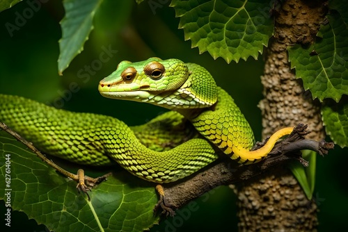 Venomous Bush Viper snake in tree female