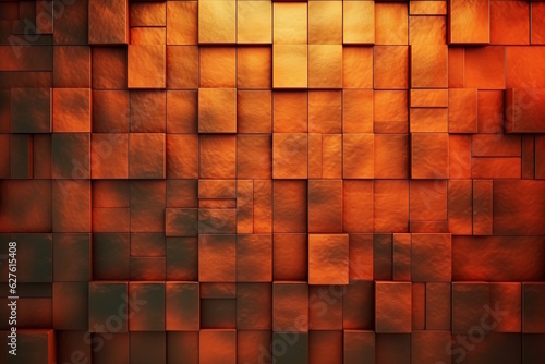 3D Render of Polished Orange Patina Tile Wallpaper with Rectangular Blocks for a Stunning Wall Background
