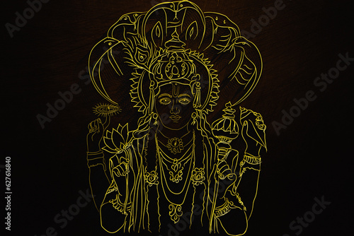 3d neon sign Bhagwan Vishnu Hindu God. photo
