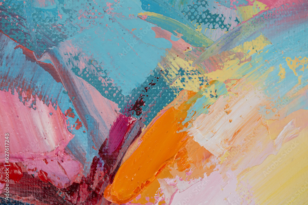 Naklejka premium Fragment of multicolored texture painting. Abstract art background. oil on canvas. Rough brushstrokes of paint.