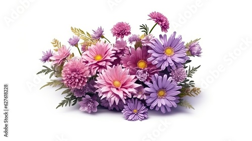 Aster flowers isolated on white background. Beautiful blooming plants. Generative AI