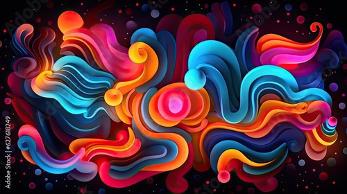 Whimsical Paper Cutouts abstract background. Futuristic neon illustration art. Generative AI